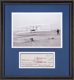 Orville Wright Signed Handwritten Personal Check Dated April 9, 1923 Framed - Bold Signature (JSA)  
